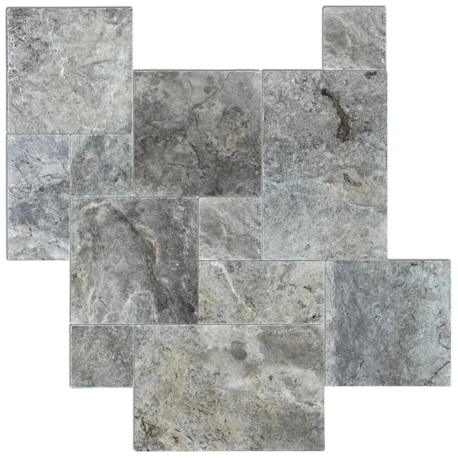 Silver Travertine Tumbled Pavers - Natural Stone Outdoor Patio Slip Resistant Finish
