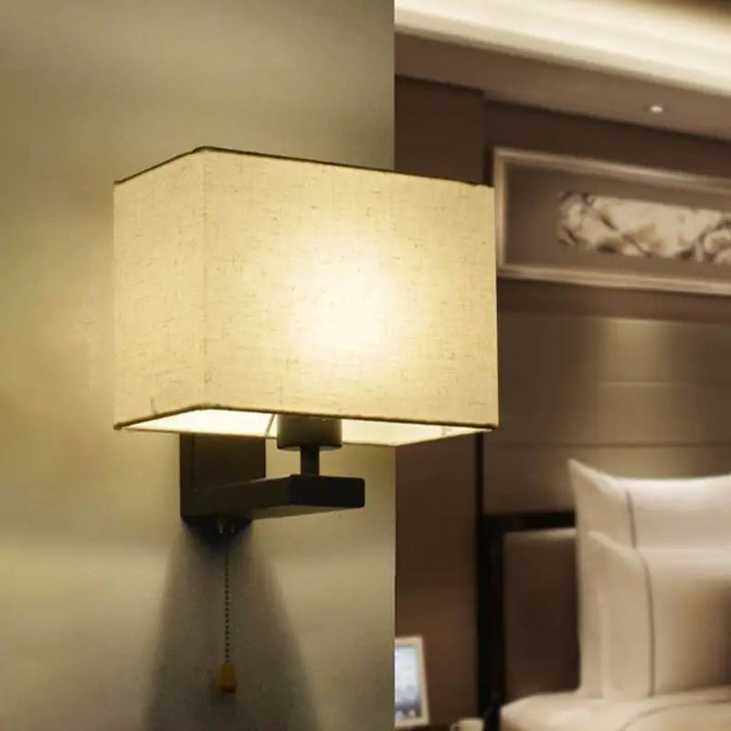 Simple beige fabric rectangle wall lamp bedroom light fixture