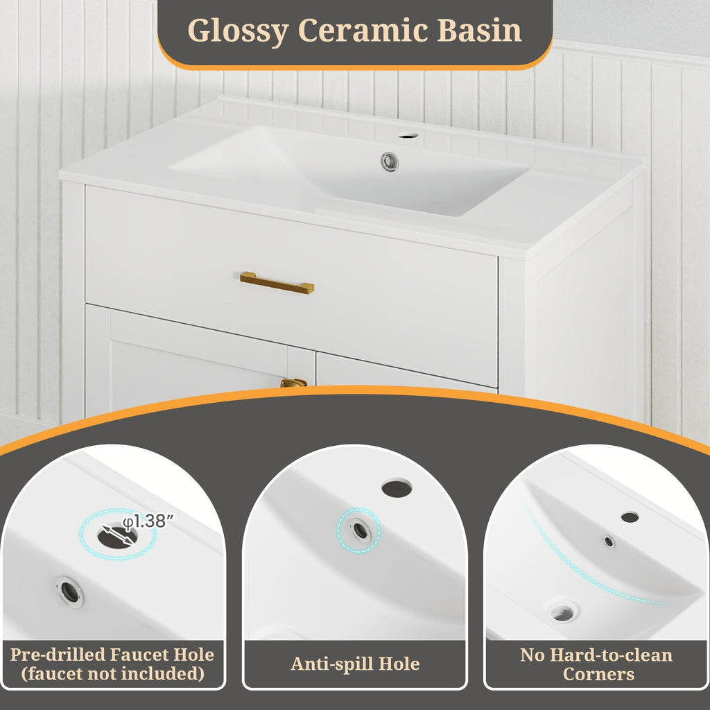 Single Bathroom Vanity with 2 Drawers and 1 Door-White