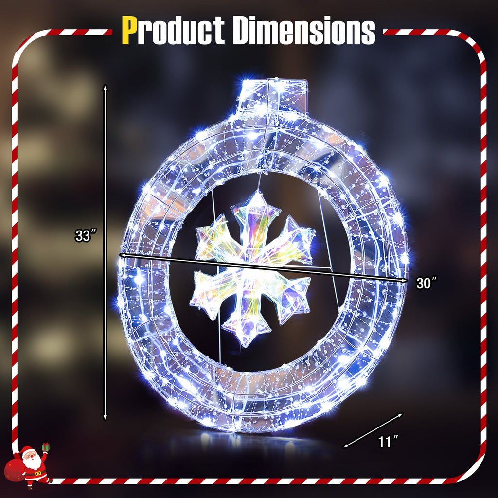 33 Inch Lighted Snowflake Wreath with Hanging Ring and Support Bracket