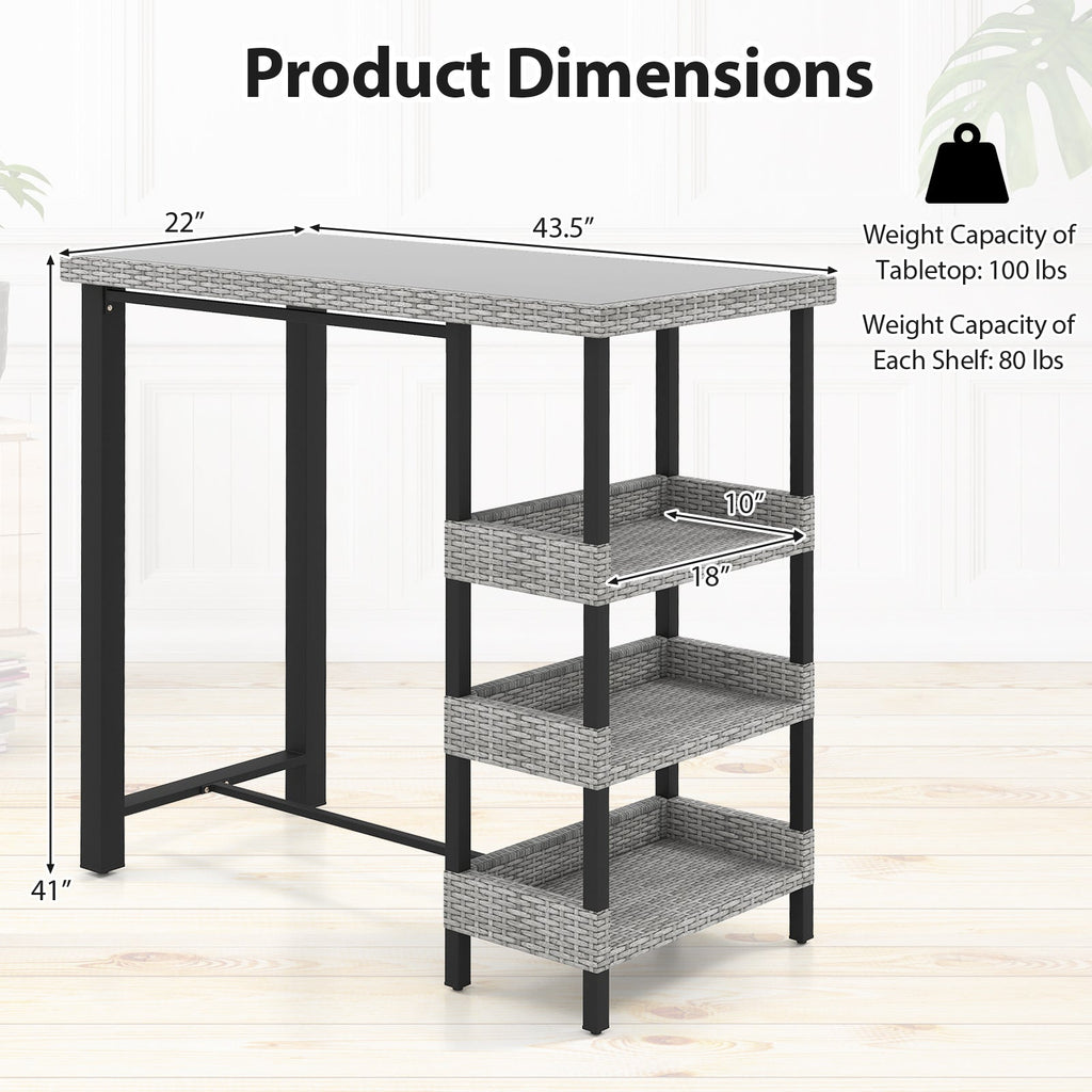 43.5 Inch Outdoor Bar Table with Tempered Glass Top
