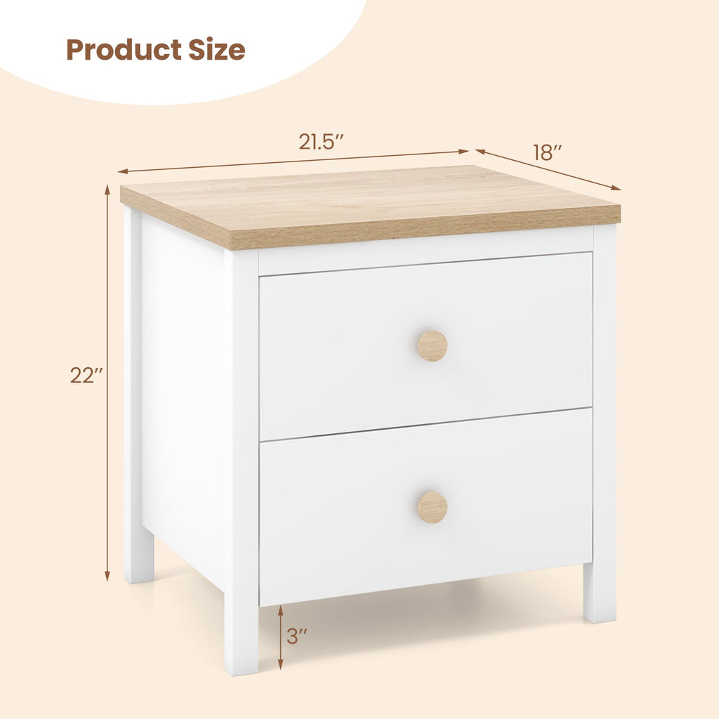 2-Drawer Nightstand with Rubber Wood Legs