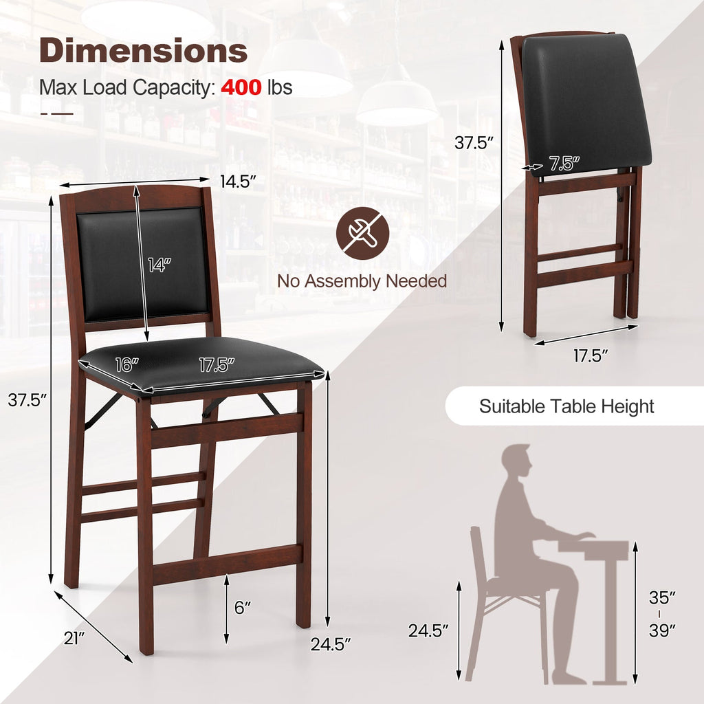 Set of 2 Folding Kitchen Island Stool with Rubber Wood Legs-Brown