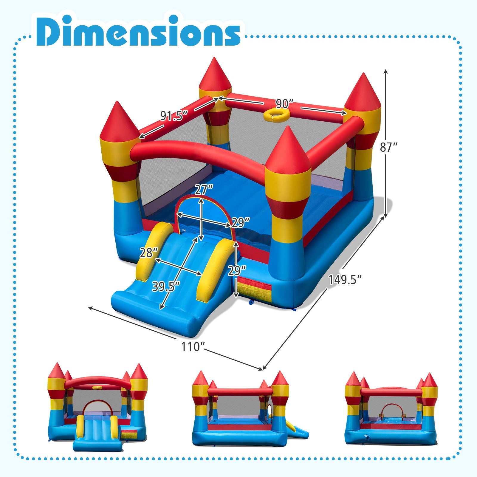 3-in-1 Kids Bouncer with Slide with 480W Blower for Yard