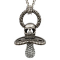 Skull Pacifier Necklace White CZ Crystal Pendant Silver