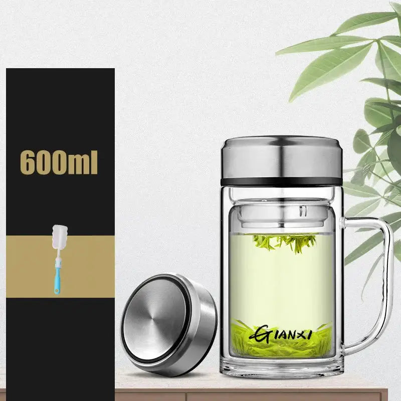 Sleek double-walled glass water bottle with filter – kitchen tumbler