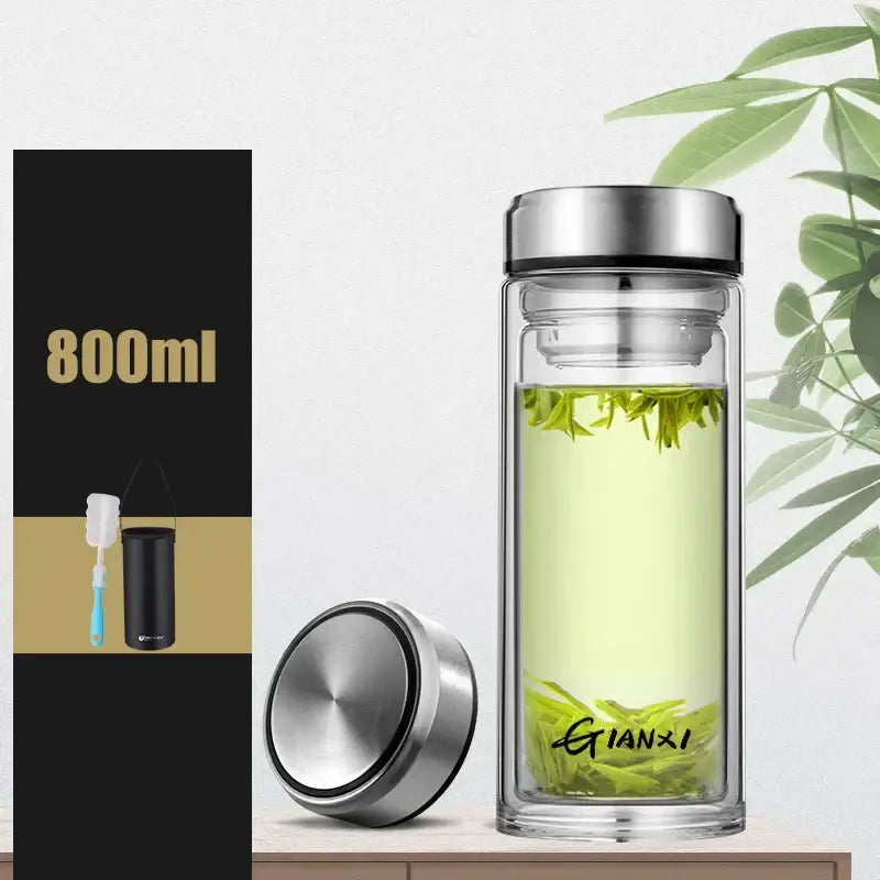Sleek double-walled glass water bottle with filter – kitchen tumbler