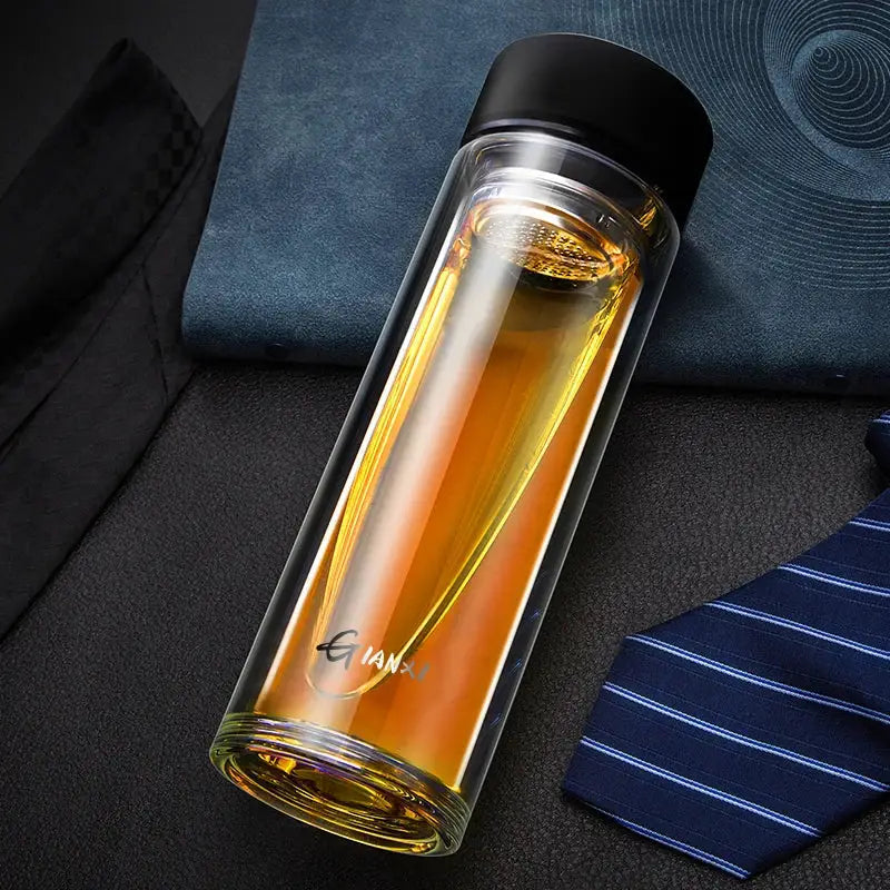 Sleek double-walled glass water bottle with filter – kitchen tumbler