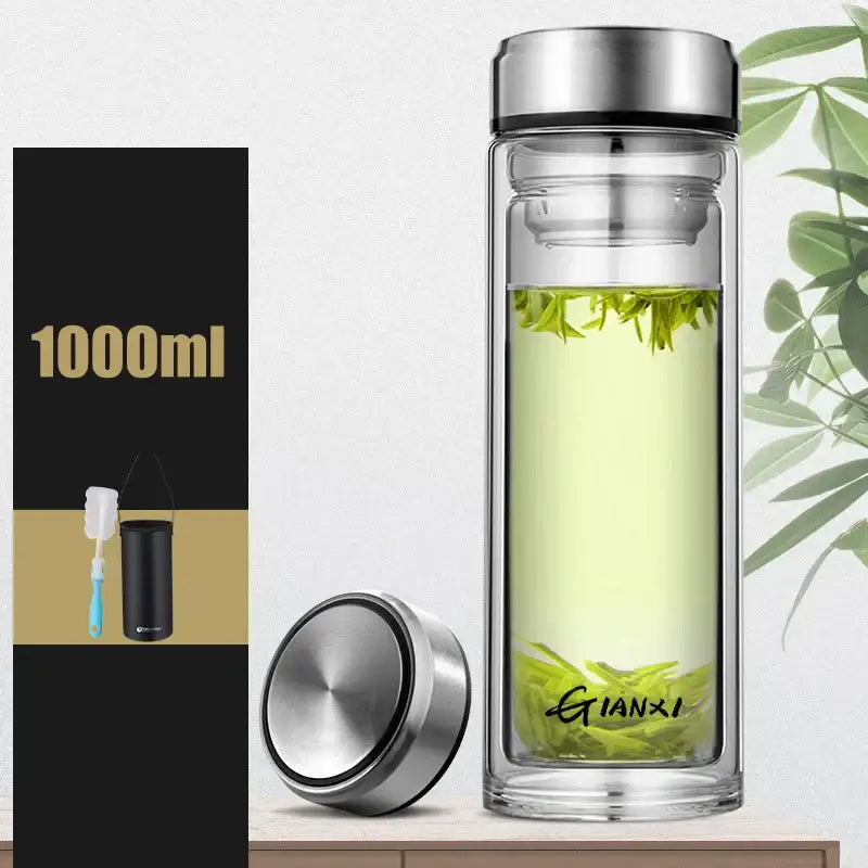 Sleek double-walled glass water bottle with filter – kitchen tumbler