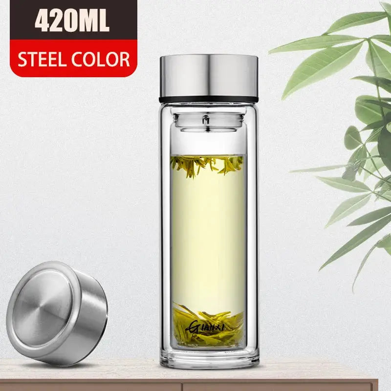 Sleek double-walled glass water bottle with filter – kitchen tumbler