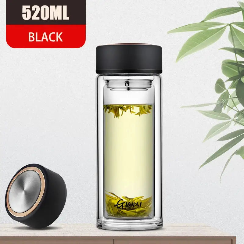 Sleek double-walled glass water bottle with filter – kitchen tumbler