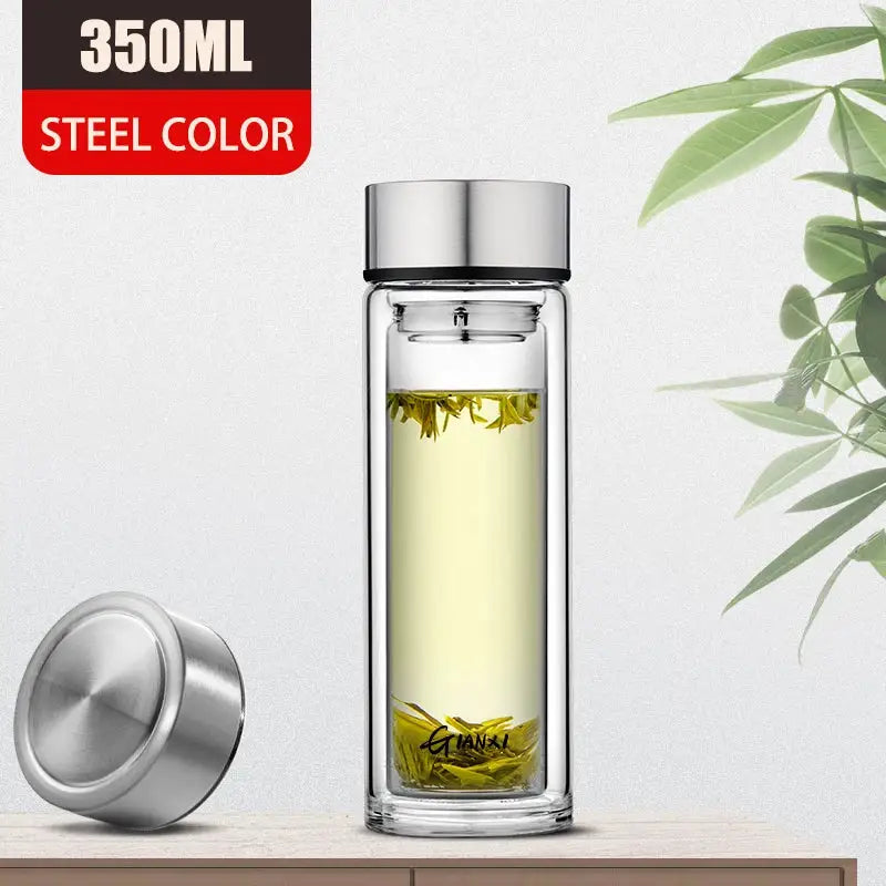 Sleek double-walled glass water bottle with filter – kitchen tumbler