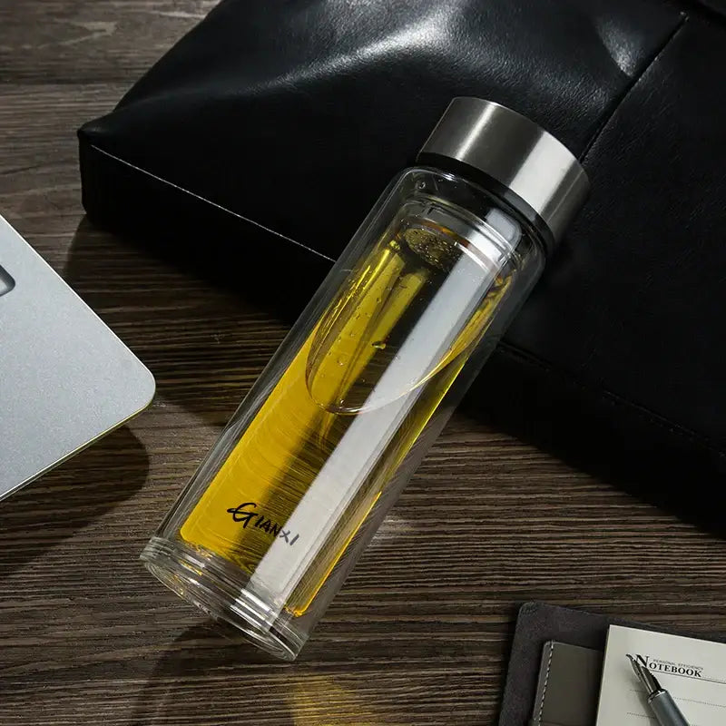 Sleek double-walled glass water bottle with filter – kitchen tumbler