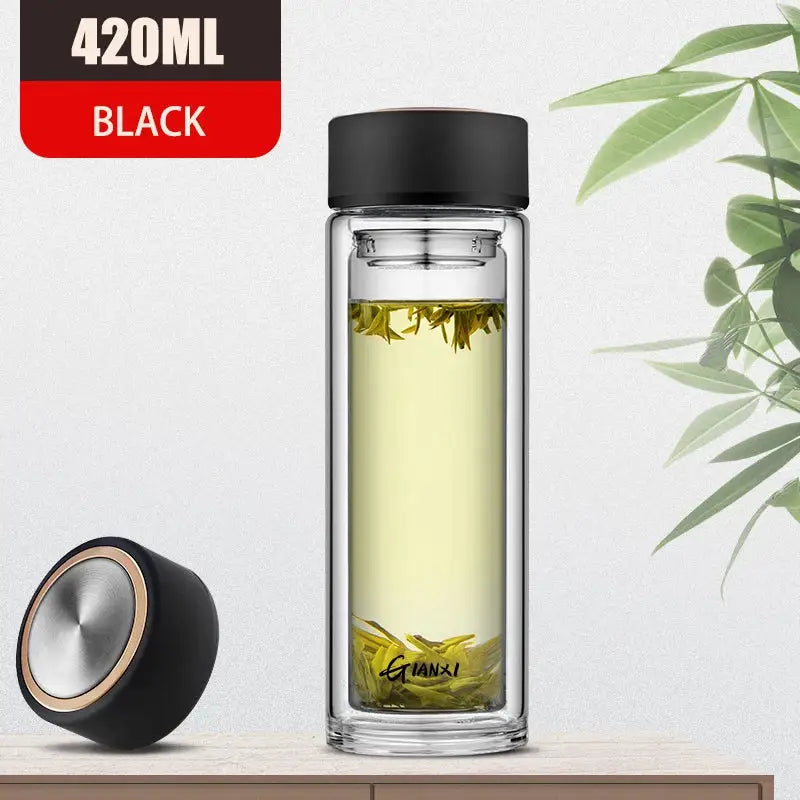Sleek double-walled glass water bottle with filter – kitchen tumbler