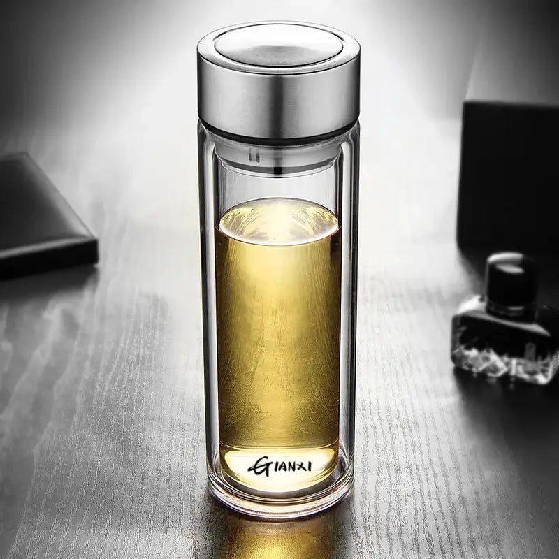 Sleek double-walled glass water bottle with filter – kitchen tumbler