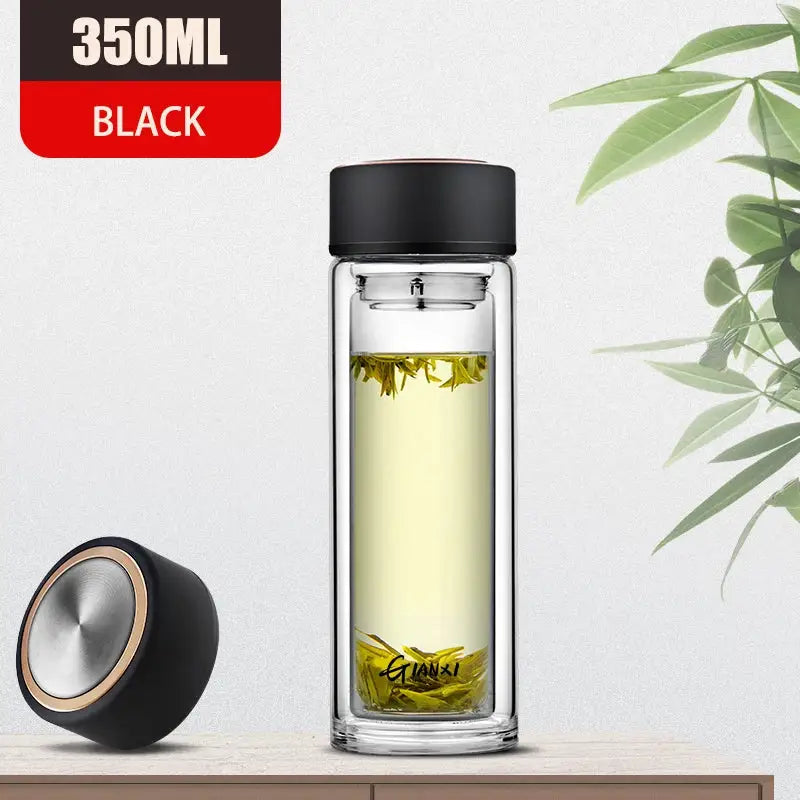 Sleek double-walled glass water bottle with filter – kitchen tumbler