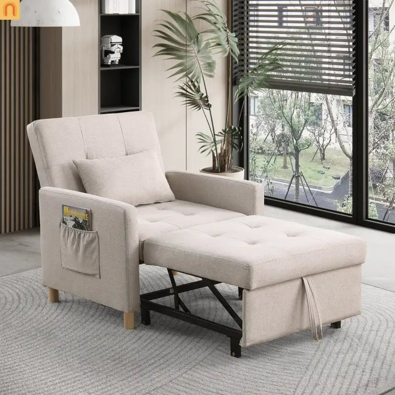 Chair Convertible 3-in-1 Fabric Beige Adjustable Backrest 330 lb