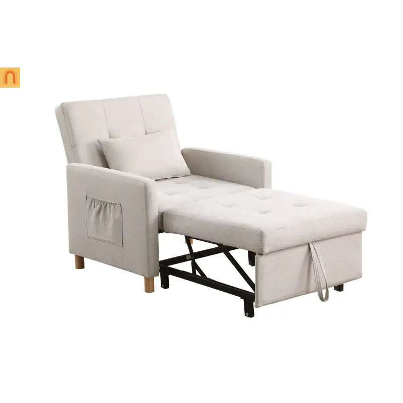 Chair Convertible 3-in-1 Fabric Beige Adjustable Backrest 330 lb