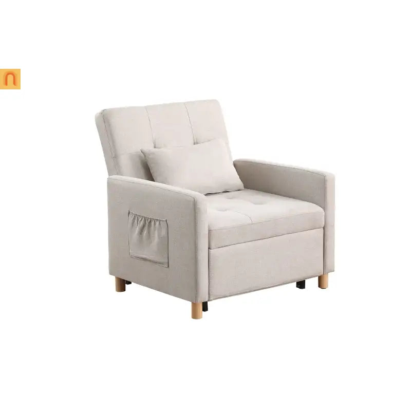 Chair Convertible 3-in-1 Fabric Beige Adjustable Backrest 330 lb