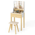 Small Vanity Desk Set with Adjustable LED Lighted Mirror and Power Outlets-White
