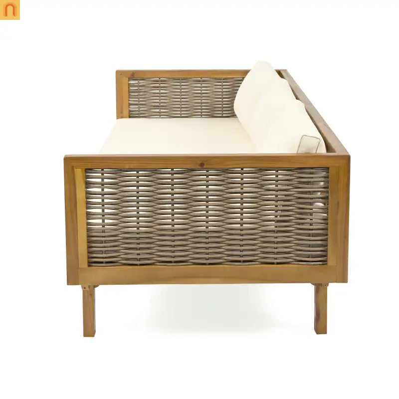 Outdoor Daybed Sofa Acacia Wood Rattan Arms Teak 3-Seater 67.5in