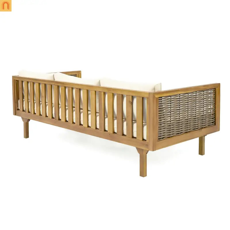 Outdoor Daybed Sofa Acacia Wood Rattan Arms Teak 3-Seater 67.5in