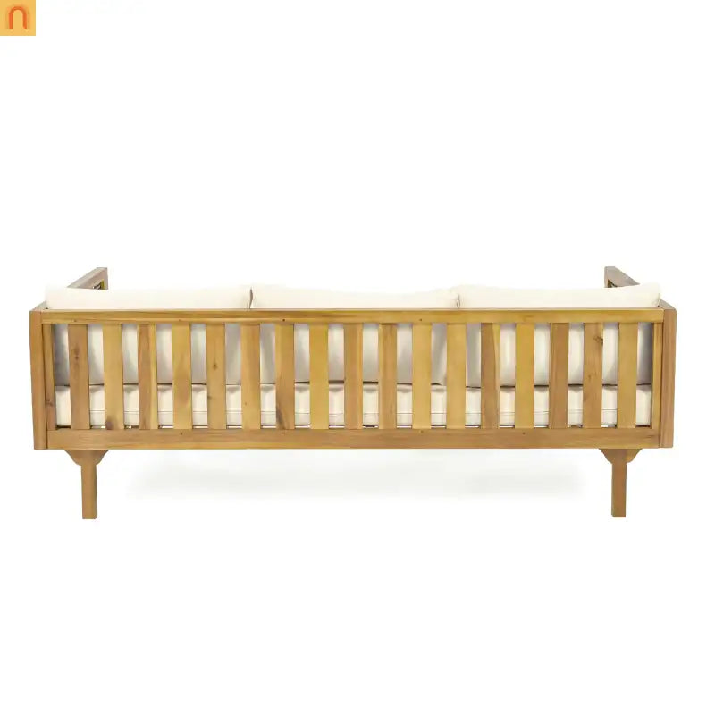 Outdoor Daybed Sofa Acacia Wood Rattan Arms Teak 3-Seater 67.5in