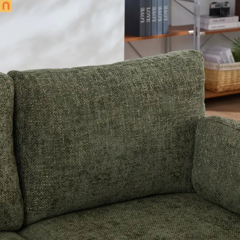 Sofa Bed Chenille Green Modular Pocket Spring 55in 4 Pillows