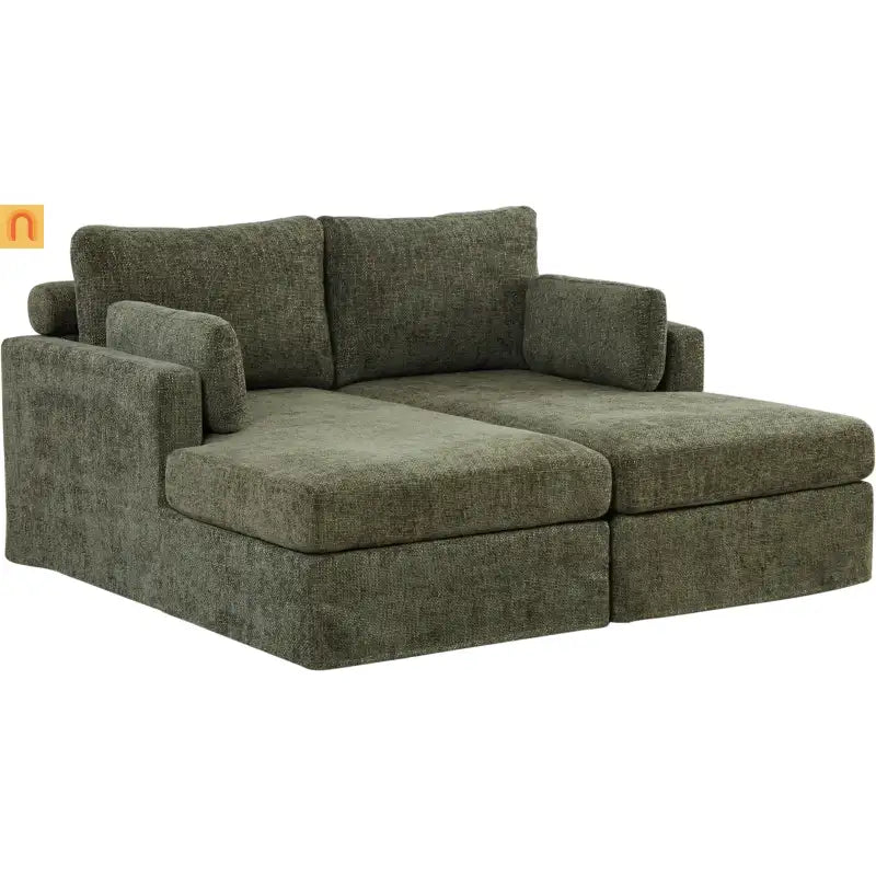 Sofa Bed Chenille Green Modular Pocket Spring 55in 4 Pillows