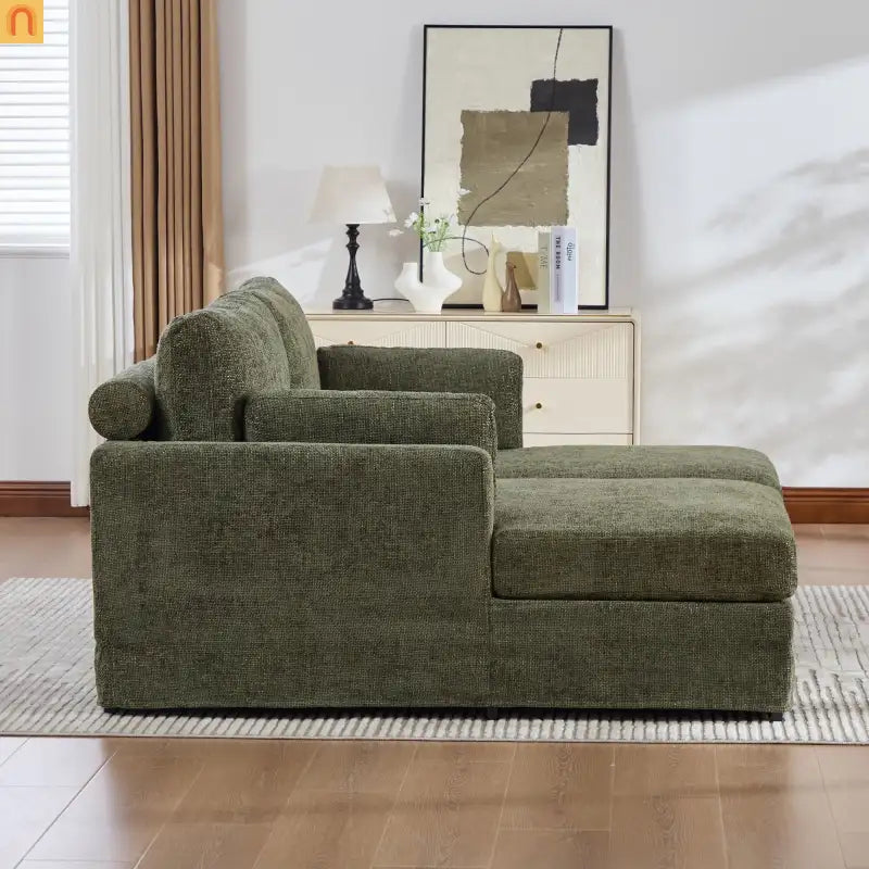 Sofa Bed Chenille Green Modular Pocket Spring 55in 4 Pillows