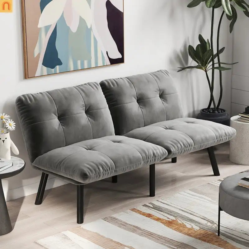 Convertible Velvet Sofa Bed Twin 62in Gray Adjustable
