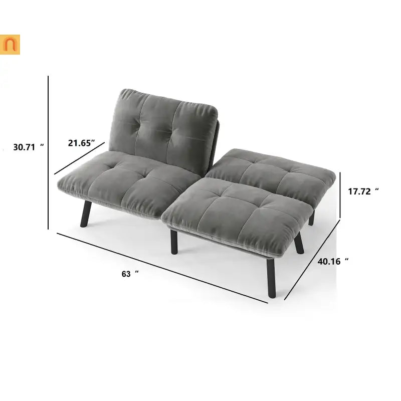 Convertible Velvet Sofa Bed Twin 62in Gray Adjustable