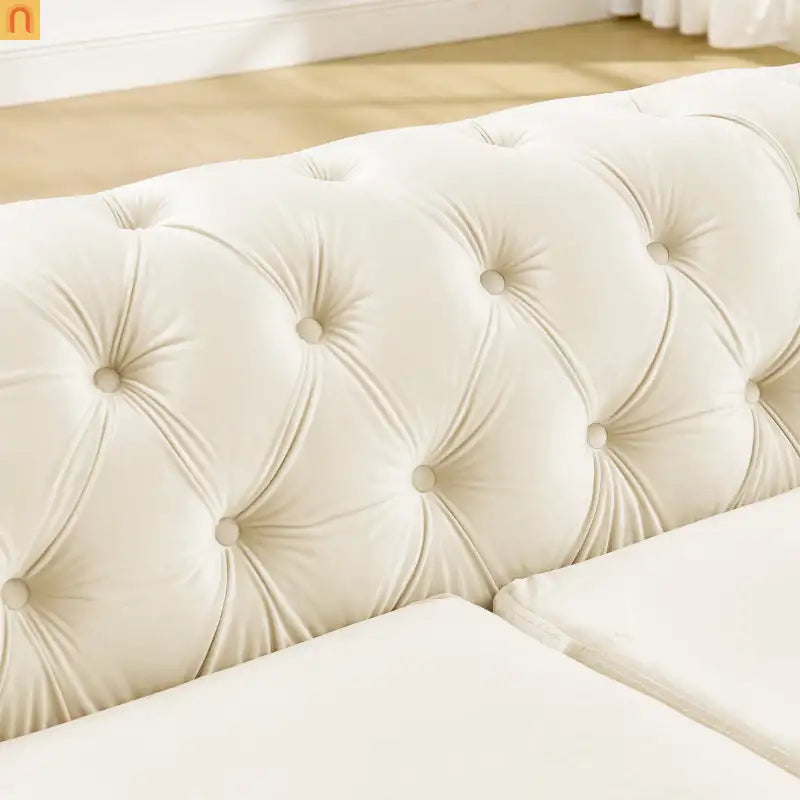 Sofa Chesterfield Velvet Beige 5-Seat Gold Accents 2-Piece