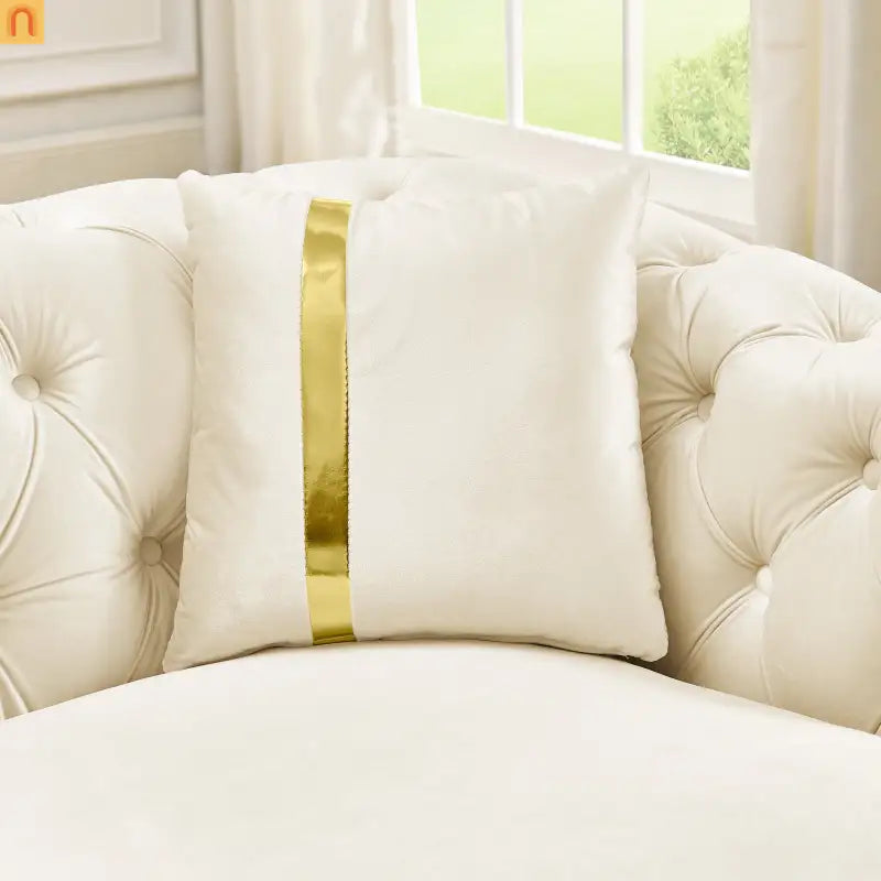 Sofa Chesterfield Velvet Beige 5-Seat Gold Accents 2-Piece