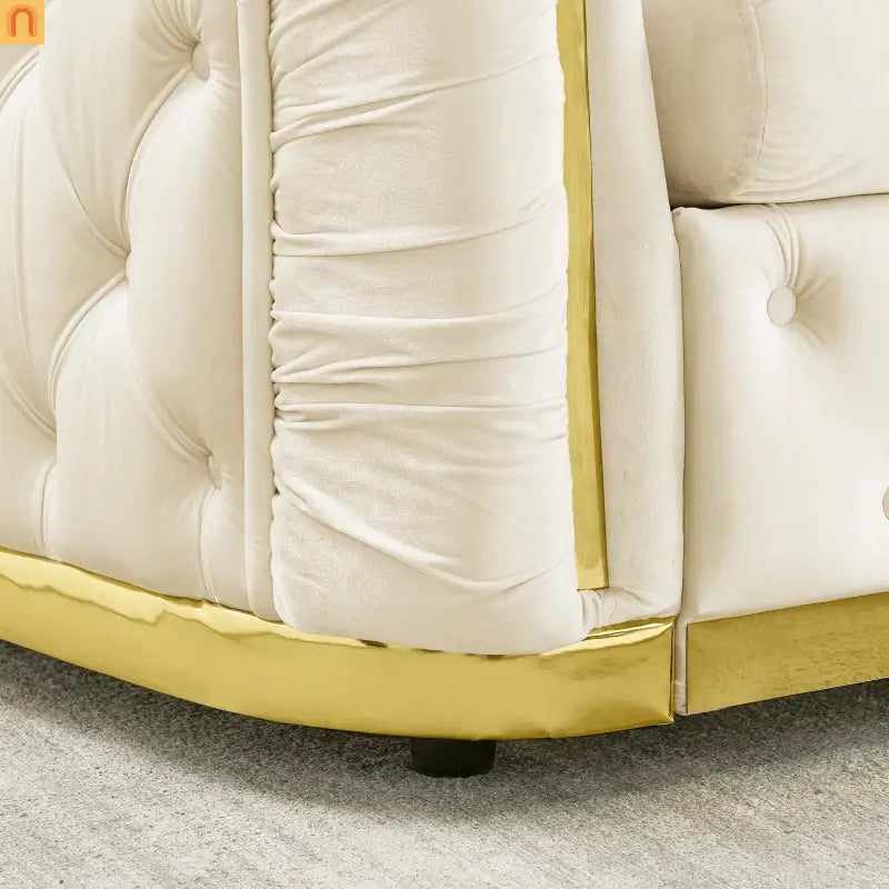 Sofa Chesterfield Velvet Beige 5-Seat Gold Accents 2-Piece