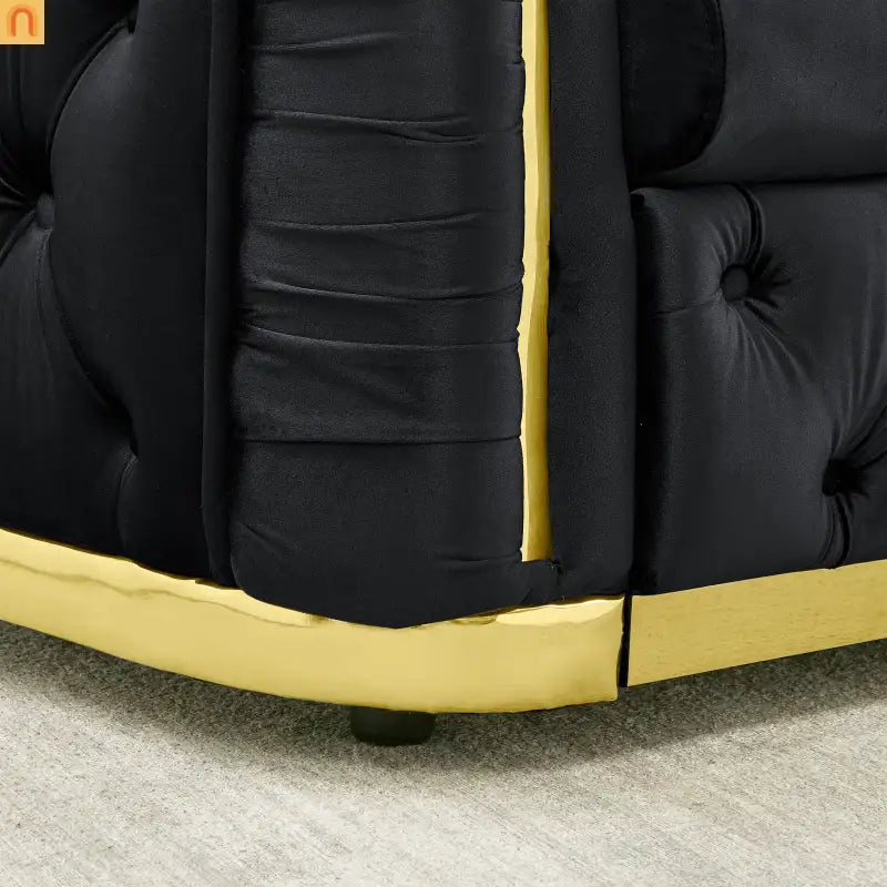 Loveseat Chesterfield Velvet Black Tufted Gold Steel Accents