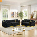 Loveseat Chesterfield Velvet Black Tufted Gold Steel Accents