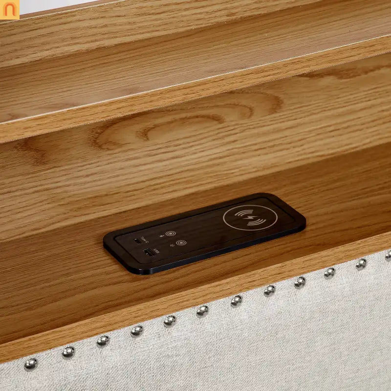 Sofa Bed Twin Linen Beige Storage Drawers LED RGB Wireless Charge