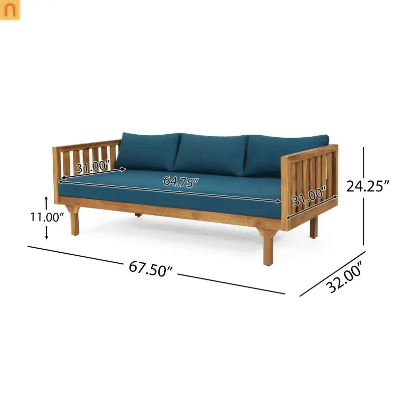 Outdoor Patio Acacia Wood Teak 3-Seater Cushions Included 67.75in