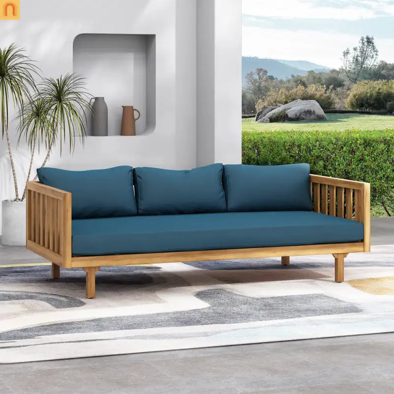 Outdoor Patio Acacia Wood Teak 3-Seater Cushions Included 67.75in
