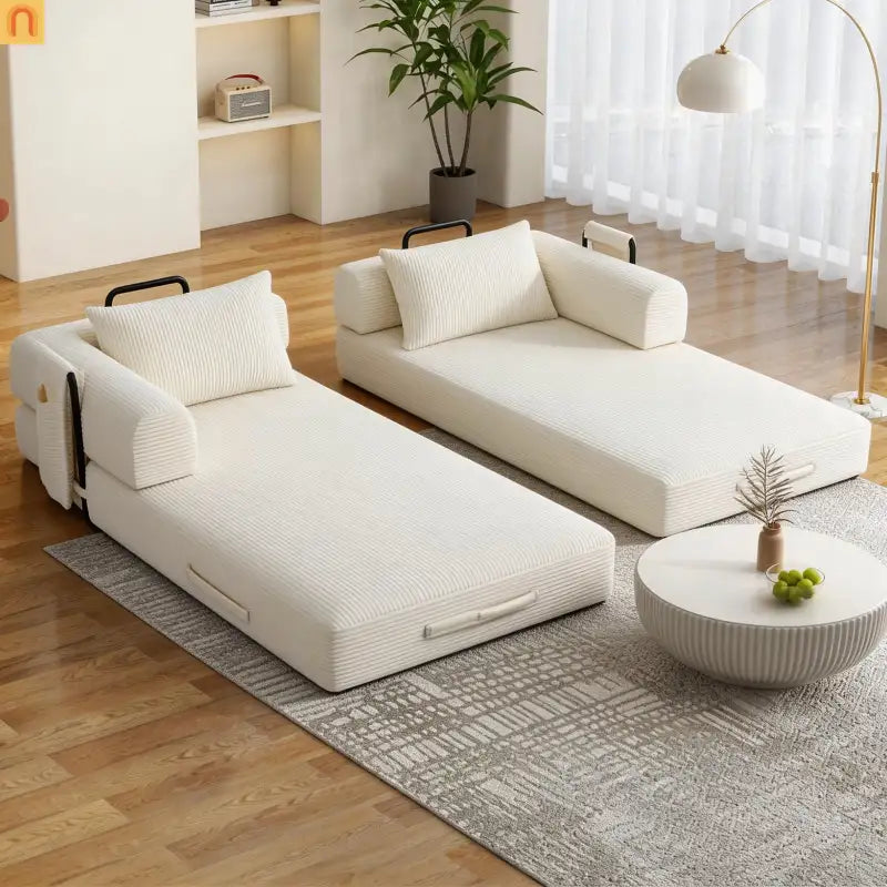 Sofa Bed Convertible Corduroy Beige 3-Seat Foldable Sleeper 78in
