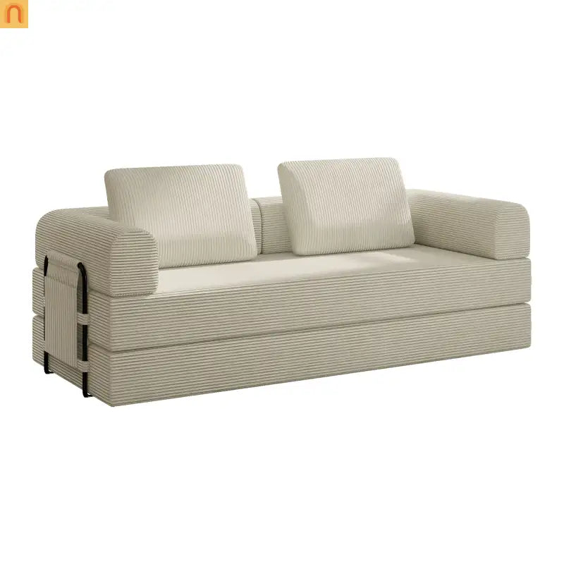 Sofa Bed Convertible Corduroy Beige 3-Seat Foldable Sleeper 78in