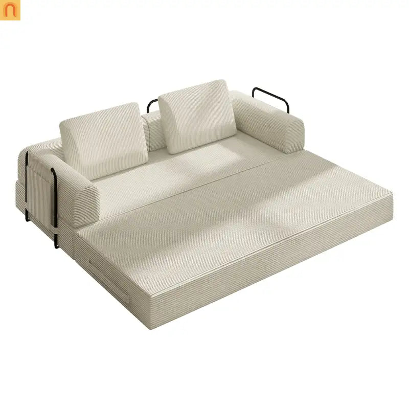 Sofa Bed Convertible Corduroy Beige 3-Seat Foldable Sleeper 78in