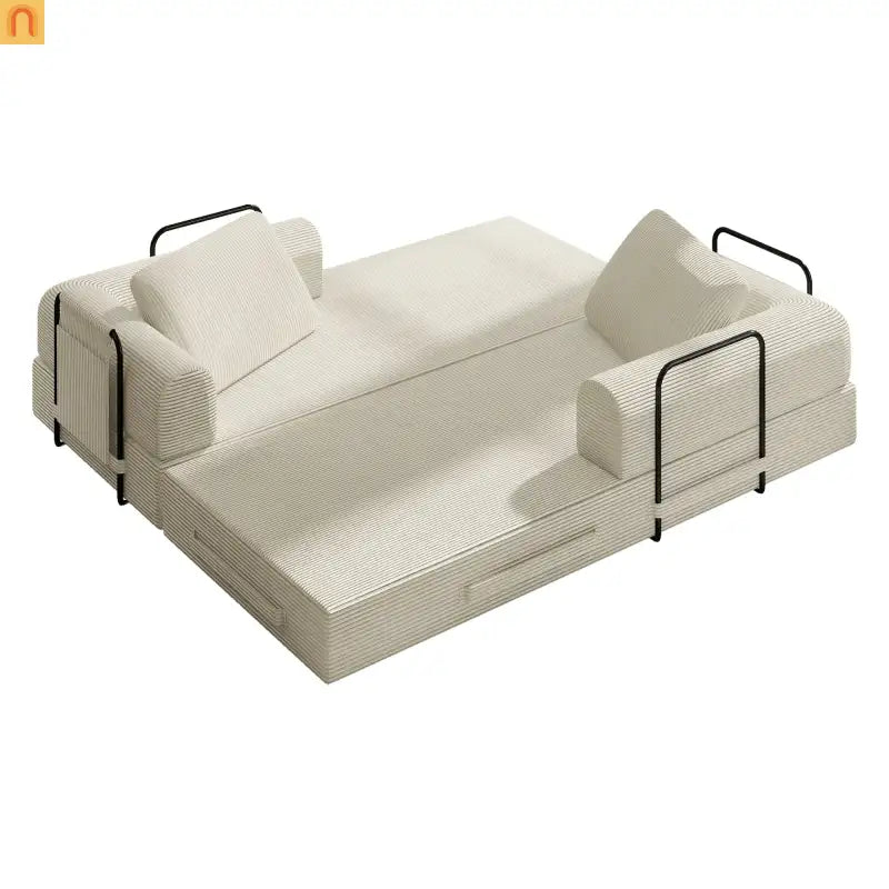 Sofa Bed Convertible Corduroy Beige 3-Seat Foldable Sleeper 78in