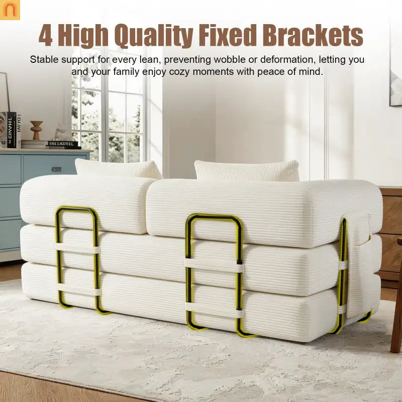 Sofa Bed Convertible Corduroy Beige 3-Seat Foldable Sleeper 78in