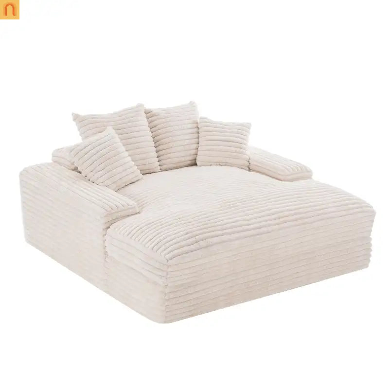 Sofa Chaise Corduroy Beige Queen Sleeper 500 lb No Assembly