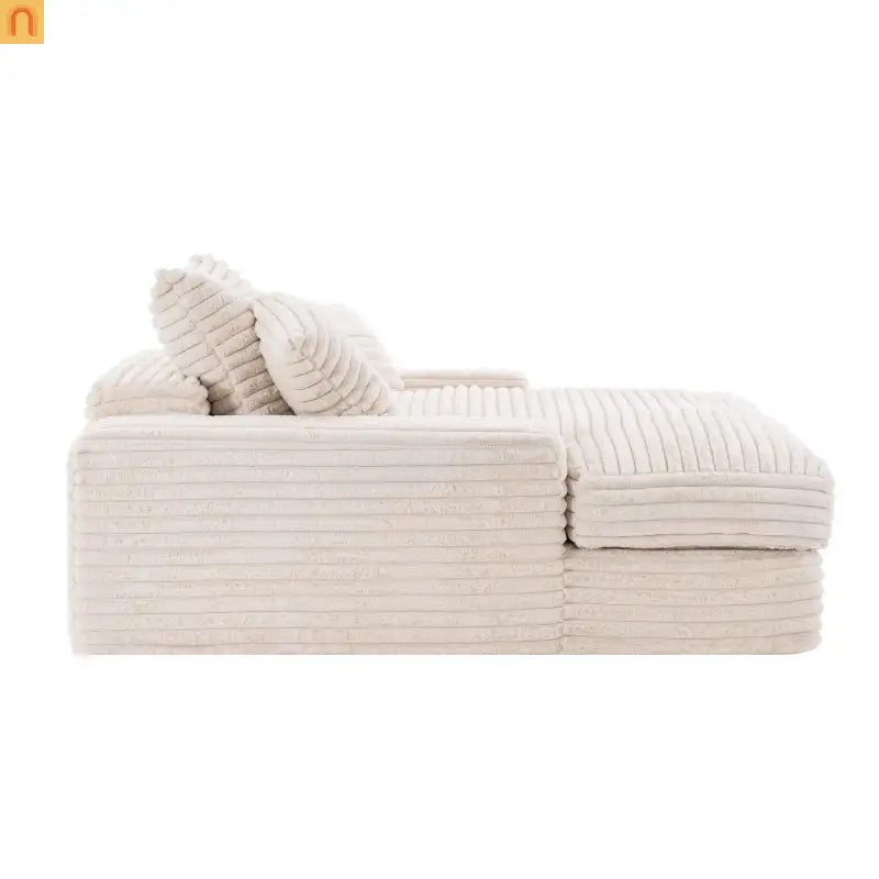 Sofa Chaise Corduroy Beige Queen Sleeper 500 lb No Assembly