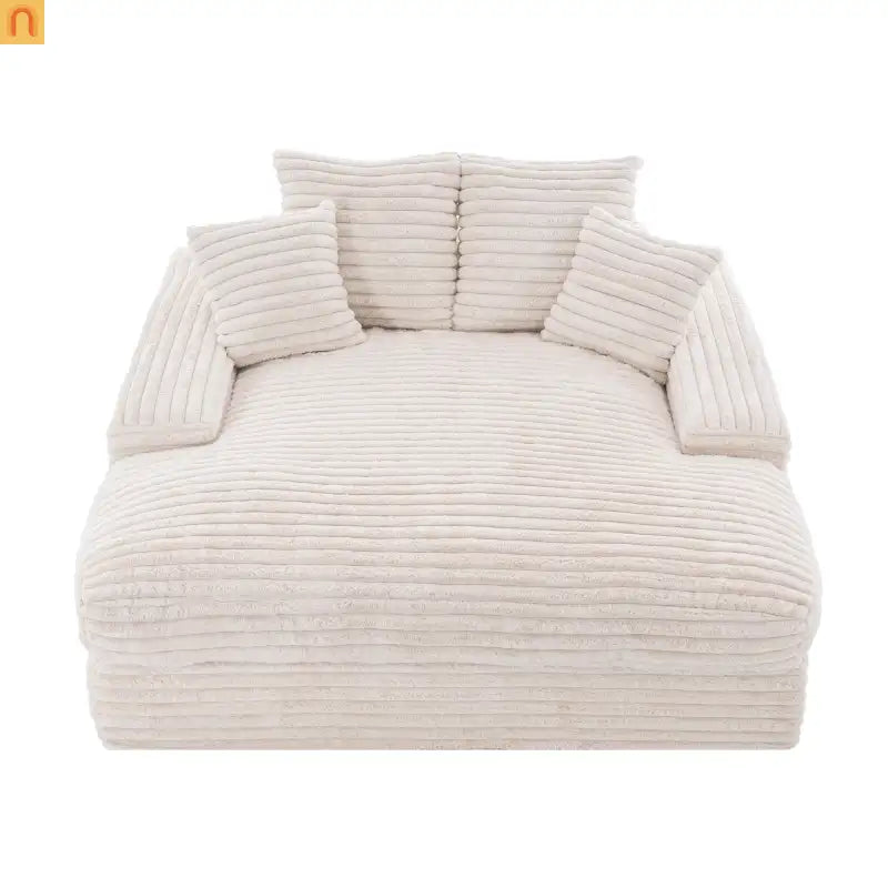 Sofa Chaise Corduroy Beige Queen Sleeper 500 lb No Assembly