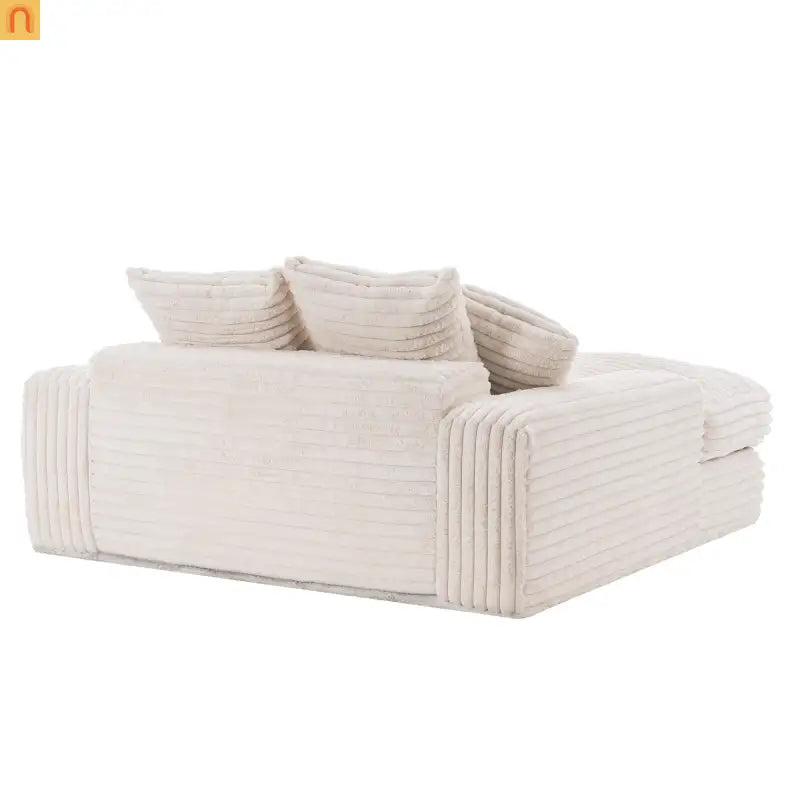 Sofa Chaise Corduroy Beige Queen Sleeper 500 lb No Assembly
