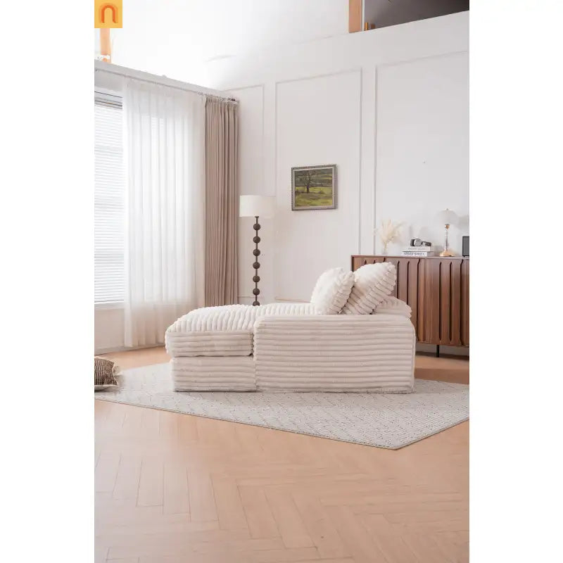 Sofa Chaise Corduroy Beige Queen Sleeper 500 lb No Assembly